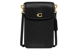 Coach Кожаный чехол для телефона с текстурой, наплечная сумка, кросс-боди мини для женщин black ch815-b4bk