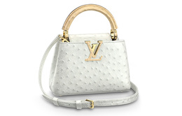 Louis Vuitton Сумка кросс-боди Kapusин через плечо мини женская Capucines из кожи страуса Pearl White/Gold n80917