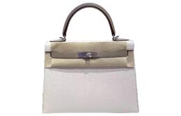 Hermes Мини келли 2 поколения chevre из овечьей кожи с плетеной ручкой сумка женская white gray h504947cz00