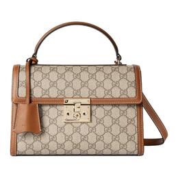 Gucci Замковый тканевый плечевой рюкзак, кроссбоди, сумка-мессенджер Medium Women's бежевый и темно-коричневый 838998-fad6l-9758