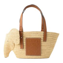Сумка-корзинка Elephant из рафии и телячьей кожи малая Natural/Tan Loewe a546t37x01-2435