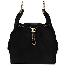 Сумка 25Bag из замши с золотистой фурнитурой, хобо, плечевая, кроссбоди, маленькая женская черная Chanel, Gift Set(Set+Box+Shopping Bag) as5293-b18799-94305