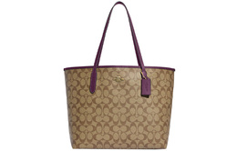 Coach Городская сумка canvas с кожаными вставками, шоппер, сумка через плечо, женская большая сумка khaki 5696-imusa