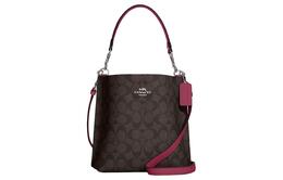 Coach Сумка-ведро из холста с кожаными деталями, женская сумка через плечо, коричневая и ярко-фиолетовая ca582-svwgf