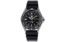 Seiko Часы мужские Series 5 с механическим механизмом, ремешок из резины, черный циферблат snzb23j2