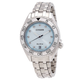 Citizen Carson Eco-Drive Diamond Ladies Watch FE6161-54L, 35mm Light Blue Dial, Silver-Tone Case & Bracelet