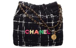 Chanel Шерстяная твидовая мягкая шерстяная сумка, наплечная сумка Medium Women's Black & White as3261-b09562-nk815