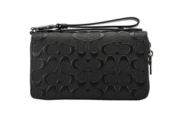 Coach Кожаный клатч-кошелек Double Zip, мужской, Regular, черный 67637-qbbk