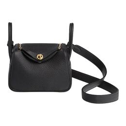 Hermes Сумка женская Lindy Clemence мини через плечо из кожи 3Y Caban черная ткань/Naval Blue h085956cc3y