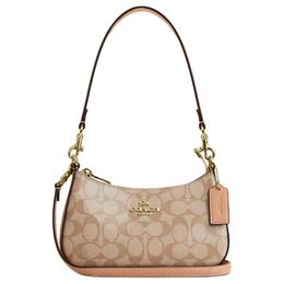 Coach Тери покрытый холстом портативный кроссбоди, плечевая сумка мини women's beige brown caj93-imeqo