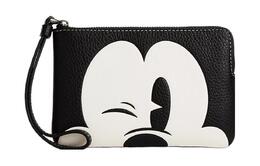 Coach Мини-клатч Disney Collaboration на молнии с ремешком на запястье, кожаный, черный cn041-qbm2