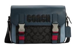 Coach Трек холщовая с кожаной наплечная сумка, кроссбоди большая мужская black & gray & blue c8128-qbtu3
