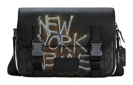 Coach Кожаная наплечная сумка Basquiat Collaboration Track, большая кроссбоди мужская black c5420-qbm2
