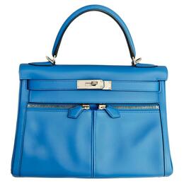 Hermes Сумка-келли с серебристой пряжкой, женская, I7 Bleu Zellige Mosaic Blue h056223cki7