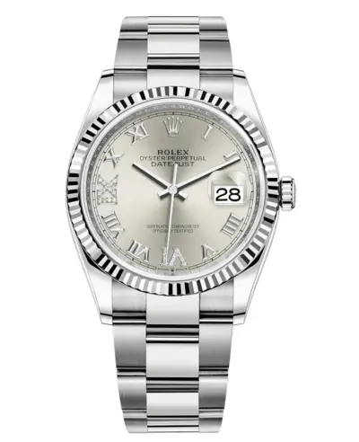 Rolex Datejust 36 - Model M126234-0030, Steel & White Gold Case, Silver Dial with Diamond Pave Roman Hour Markers (arb12074)
