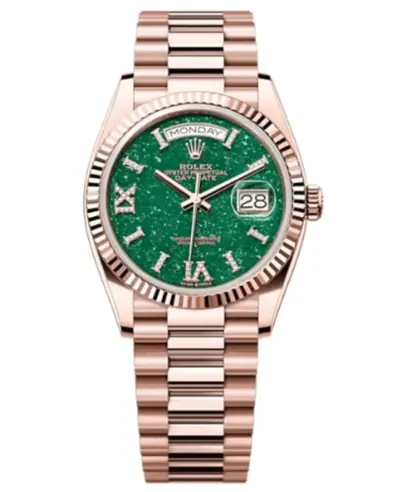 Rolex Day-Date 128235-0068 Rose Gold Green Dial Diamond Roman Markers Women's Watch M128235-0068 (green, arb12239)