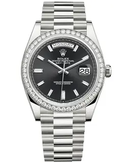 Rolex Day-Date 40 18k White Gold Black Diamond Dial Diamond Bezel Men's Watch m228349rbr-0003