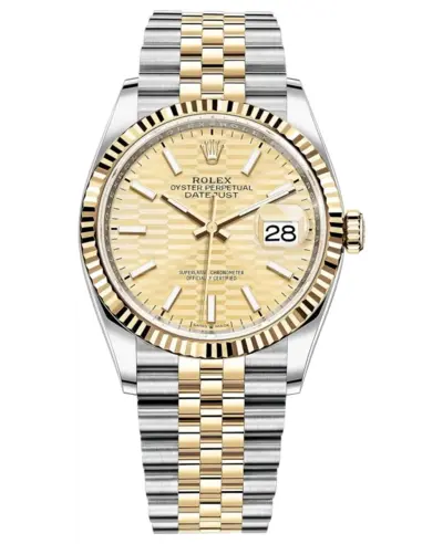m126233-0039 Rolex Datejust 36 Yellow Gold & Steel Golden Fluted Dial Women's Watch (arb22246)