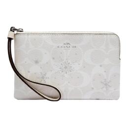 Coach Угловая молния холст с гладкой кожаной манжетой кошелек клатч малый женский white c1862-svcah