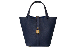 Hermes Кожаная сумка-ведро Clemence Bullock для женщин Blue h056289cc2z