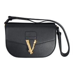 Versace Кожаная наплечная сумка Virtus для женщин black 1014278-1a04093-1b00v