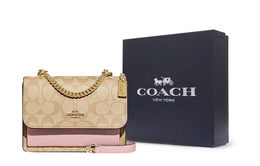 Coach Кожаная наплечная сумка klare, маленькая женская сумка через плечо khaki & pink c9946-imv3c