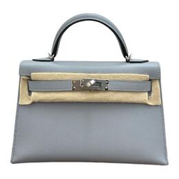 Мини келли второго поколения мадам кожаная сумка кроссбоди женская puppet gray Hermes h084686ckp0