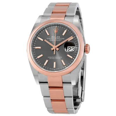 Rolex Datejust 36 Mens Steel with 18k Everose Gold Oyster Bracelet, Dark Rhodium Dial 126201DRSO (arb6564)