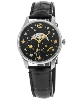 Gucci G-Timeless Women's Watch - Black Diamond Dial, Polished Stainless Steel Case & Strap, Model: YA1264091