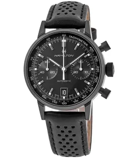 Hamilton American Classic INTRA-MATIC CHRONOGRAPH H Black Dial Leather Strap Men's Watch h38446730