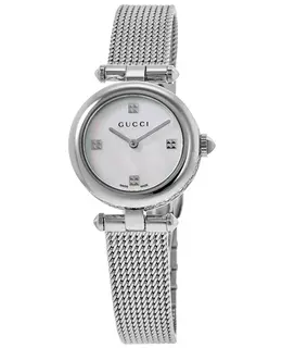 Gucci Authentic Women's Watch Model YA141504 - Diamantissima Mother of Pearl Dial in Stainless Steel, Silver Tone Hands and Index Hour Markers