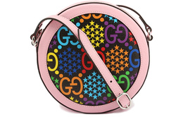 Сумка через плечо из холста с кожаными деталями, круглая, кроссбодди, женская, розовая/разноцветная/конфетная Gucci 603938-hpuan-1043