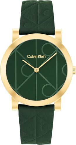 Женские часы Calvin Klein CK Monogram из кожи, корпус 32 мм - культовый узорчатый циферблат, классический минималистичный стиль - подарок для нее, Green b0frn94hsd | green