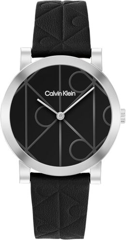 Женские часы Calvin Klein CK Monogram из кожи, корпус 32 мм - культовый узорчатый циферблат, классический минималистичный стиль - подарок для нее, Black b0frn94hsd | black