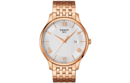 Часы мужские кварцевые Junya Collection, белый циферблат, 42 мм Tissot, розовый золотой Strap t063.610.33.038.00