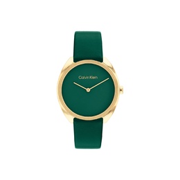 Наручные часы кварцевый механизм кожаный ремешок циферблат женские часы коробка доступна для покупки Calvin Klein, зеленый Dial 25200273