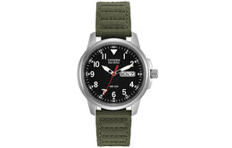 Экология Drive Collection световой привод кварцевый механизм ремешок из холста мужские часы черный циферблат Citizen, зеленый bm8180-03e | army green
