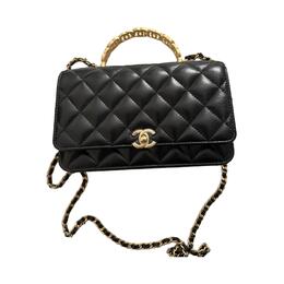 Блестящая кожа ягненка наплечная сумка, кроссбоди, женский кошелек-клатч black Chanel, Box(Set+Box) ap3944-b16478-94305