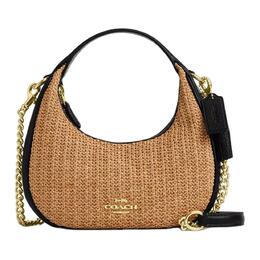 CARMEN соломенная с кожаной отделкой наплечная сумка, кроссбоди, мини-клатч женский цвет хаки и черный Coach, Set (Bag+Dust Bag) cal02-imxub