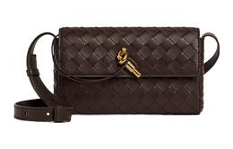 Сумка через плечо из кожи ягненка, мини-кроссбоди женская dark brown Bottega Veneta, Shopping Bag Set(Set+Shopping Bag) 755545vcpp32190