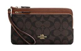 Двойная молния кошелек Canvas с кожаным кошельком для монет на запястье кошелек женский Black & Brown Coach, Set (Bag+Dust Bag) c5576-imw6s