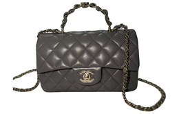 Классический клапан CF женская мини-сумка из овчины, сумка через плечо, кроссбоди серый Chanel, Set (Bag+Dust Bag) as2431-b14475-nr652