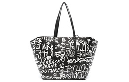 Сумка-шоппер, хозяйственная сумка, женская сумка Regular из полиэстера с полиуретаном, черно-белая Versace, Set (Bag+Dust Bag) 75va4bk1zs808l01