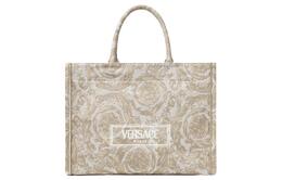 Barocco полиамид с хлопком и коровьей кожей сумка-шоппер хозяйственная сумка обычная женская бежевая с принтом в виде заплаток Versace, Set (Bag+Dust Bag) 1011562-1a09741-2kf4v