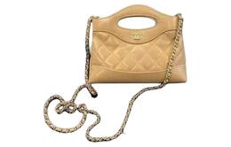 Полированная сумка Lambskin с цепочкой, через плечо, кросс-боди мини женская light brown Chanel, Box(Set+Box) ap3656-b16220-nw781