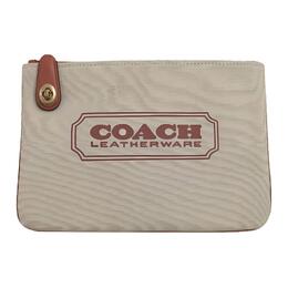 Сумка-клатч из парусины с кожаными вставками женская бежевая и коричневая Coach, Set (Bag+Dust Bag) cd699g-b4nl4