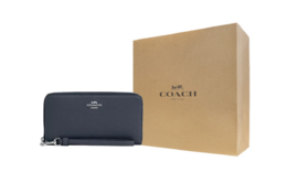 Кожаный кошелек-клатч на молнии, небольшой, женский, denim blue Coach, Gift Box Set (Set+желтый Box) c4451-svde