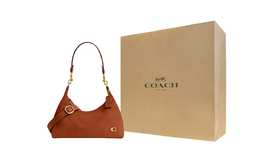 Женская наплечная сумка Juliet Suede цвета polished amber с латунной фурнитурой Coach, Gift Box Set (Set+желтый Box) cr670-b4bar