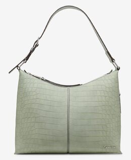 Сумка-хобо на плечо Calvin Klein Max Top Zip, Desert Sage Sueded Croc b0bw4z89vl | desert sage sueded croc