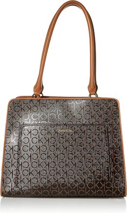 Женская сумка-тоут Calvin Klein Margot с текстурированным логотипом и тиснением, Brown/Khaki/Caramel Embossed b08kxc5q82 | brown/khaki/caramel embossed